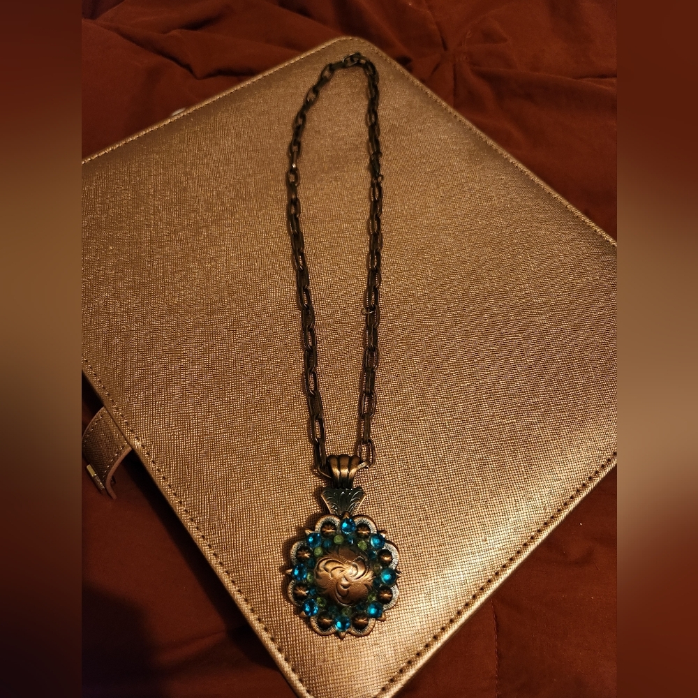 copper and crystal concho pendant necklace